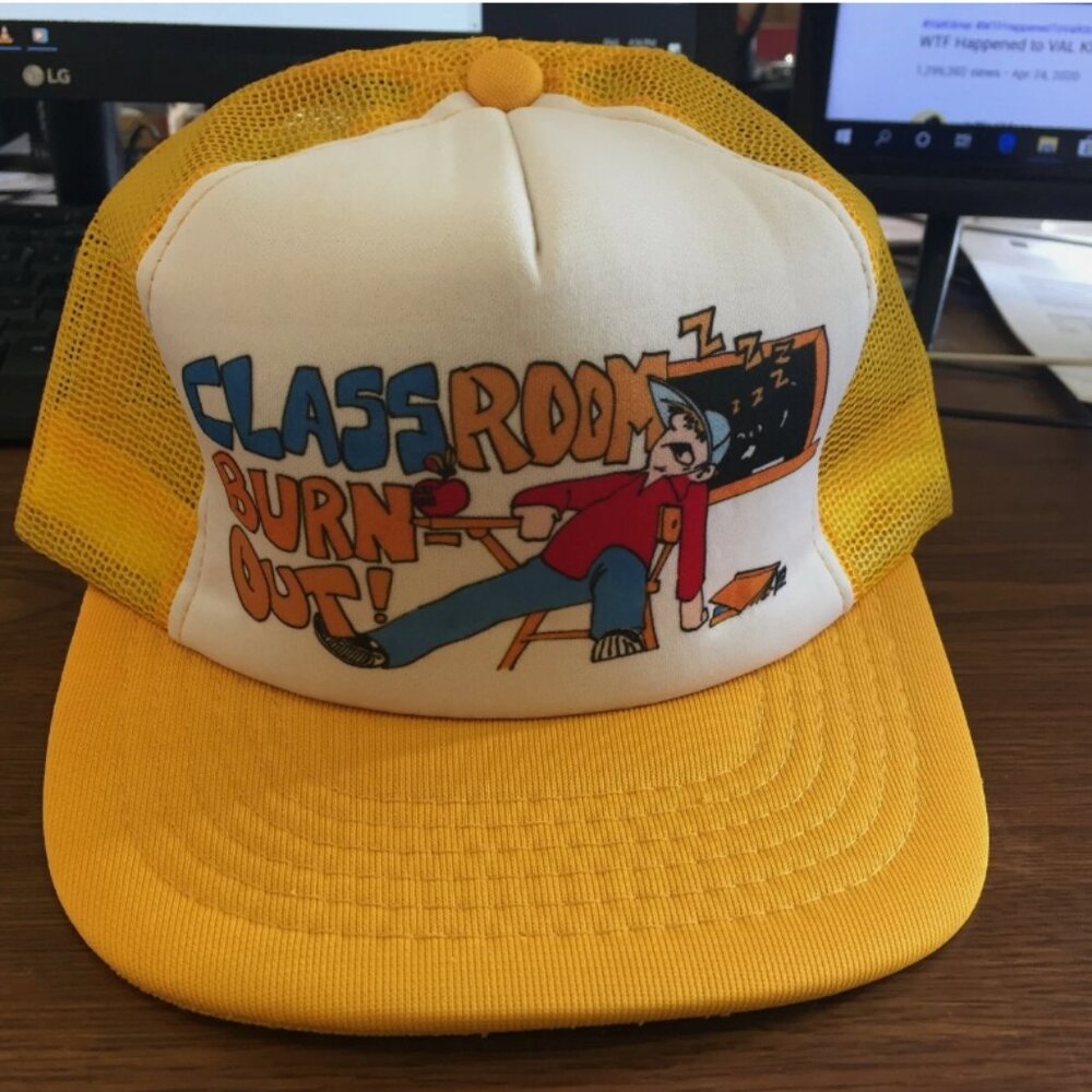 Vintage Classroom Burn Out Teacher Yellow Snapback Trucker Baseball Cap Hat